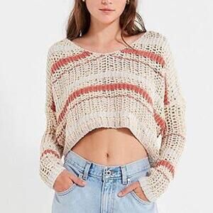 Urban Outfitters UO Sasha Striped Cropped Crochet Sweater Size Small